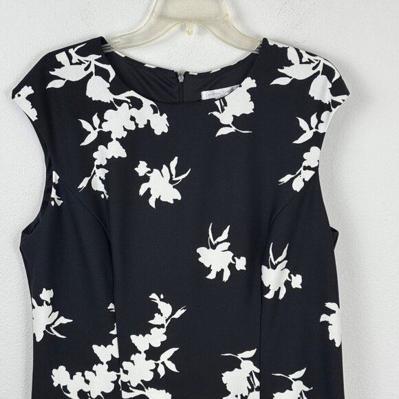 London Times Career Sheath Dress A Line Size 16 Floral Ivory Cream Black Midi - Picture 2 of 8
